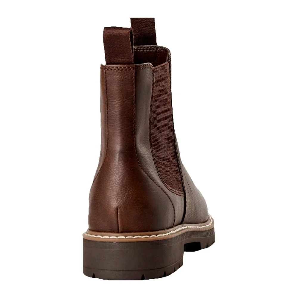 Portland Boot Company Mens Chelsea Boots Brown Faux Leather Lug Sole Pull On